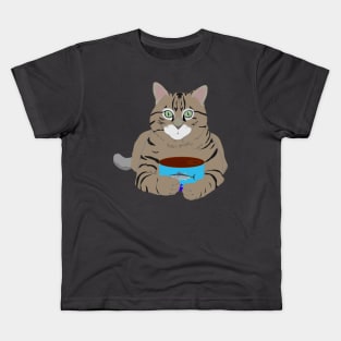 Mackerel Tabby Cat Loves Tuna Fish Kids T-Shirt